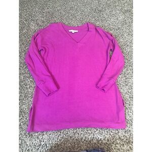 LOFT Magenta Pink V Neck Long Sleeve Sweater Top Women's Size Small
